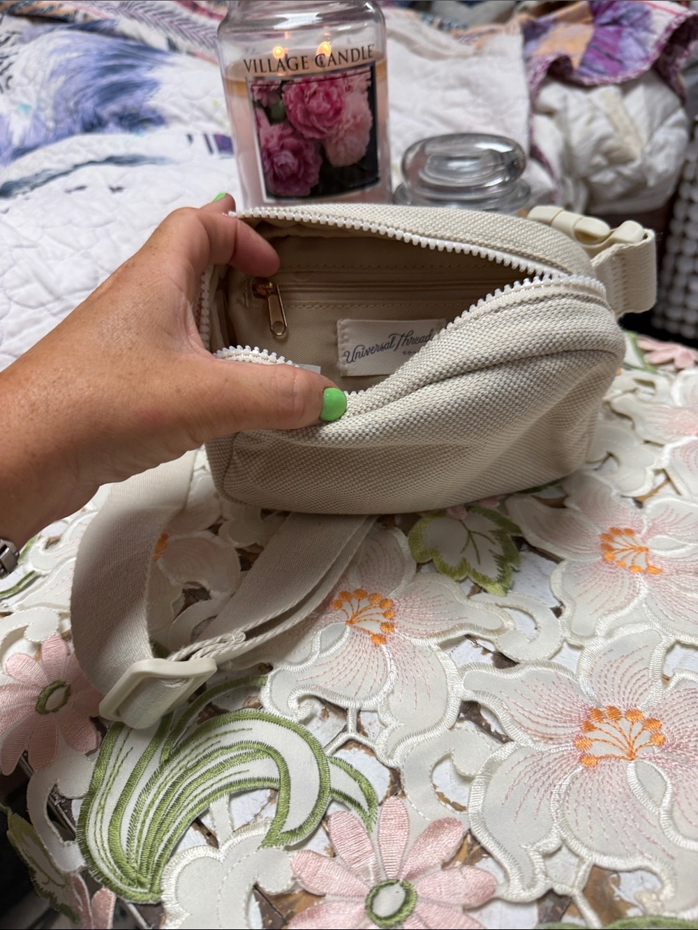 Universal Thread Cream Canvas Crossbody Pouch
